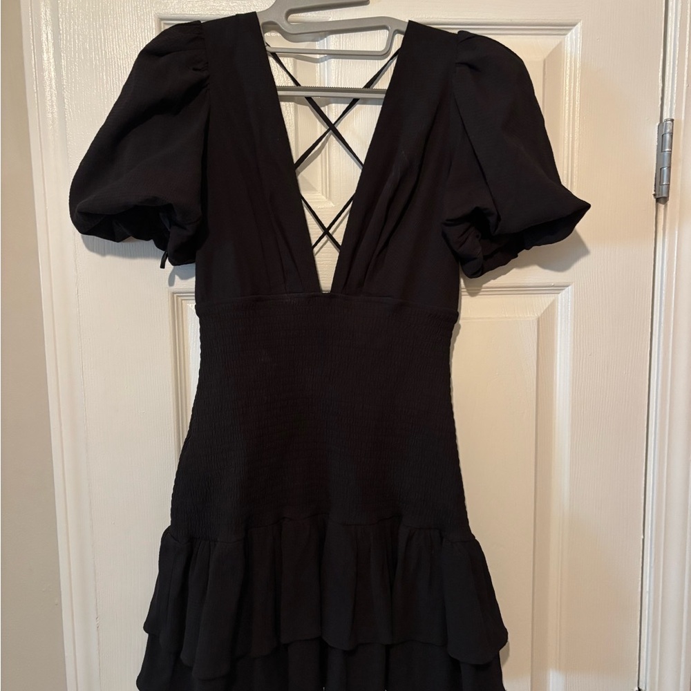 Hello Molly Black Backless Puff Sleeve Dress